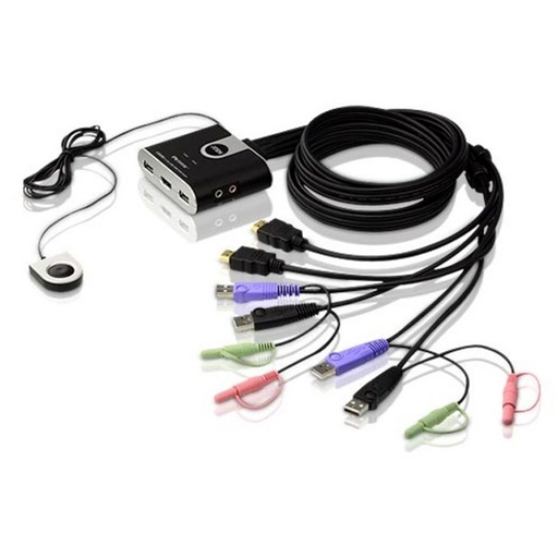 [4710423776814] Aten Compact KVM Switch 2 Port Single Display HDMI w/ audio, 1.2m Cable, Remote Port Selector,