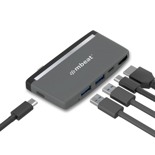 [9346396002336] mbeat®  Essential Pro  5-IN-1 USB- C Hub (4k HDMI Video, USB-C PD Pass Through Charging, USB 3.0 x 2, USB-C x 1) USB 3.0 Speed: Up to 5Gbps Weight:30g