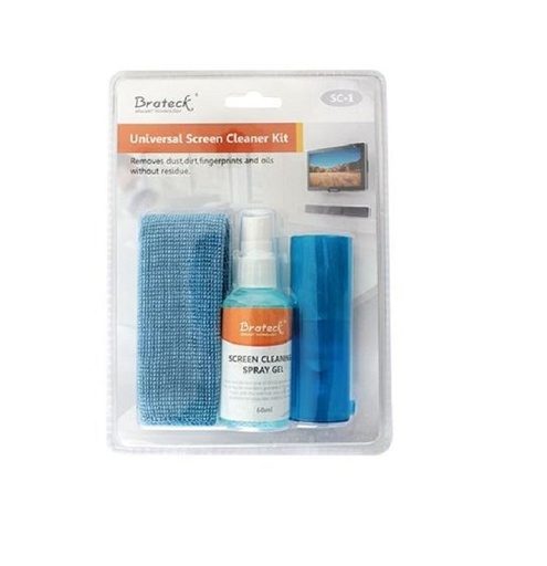 [6956745160155] Brateck 3-In-1 Screen Cleaner Kit 1 x 60ml Screen Cleaner + 1 x 200x200mm Pearl Cloth + 1 x Soft Brush (LS)