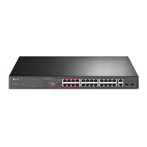 [6935364089443] TP-Link TL-SL1226P 24-Port 10/100Mbps + 2-Port Gigabit Unmanaged PoE+ Switch , Up To 250W For all PoE Ports, Up To 30W Each PoE Port