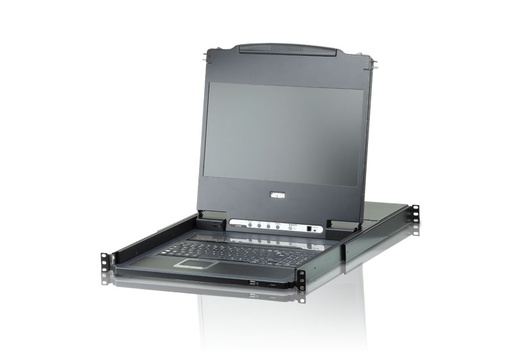 [4719264643804] Aten Rackmount KVM Switch Single Rail 8 Port DVI USB w/ 17.3" LCD Display, 2x Custom KVM Cables, 1920x1200@60hz Display, LED Illumination