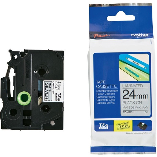 [4977766684026] Brother 24mm Black on Silver MATT TZE Tape