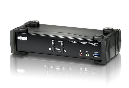 [4719264644764] Aten Desktop KVMP Switch 2 Port Single Display 4k DisplayPort w/ audio, Cables Included, 2x USB Port, Selection Via Front Panel