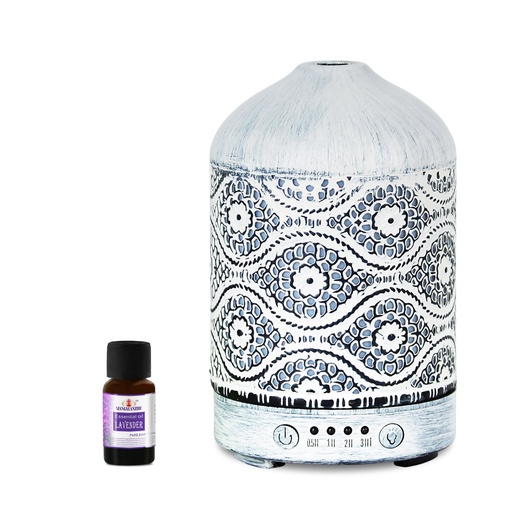 [9346396002541] mbeat® activiva Metal Essential Oil and Aroma Diffuser-Vintage White -100ml Built-in 7 LED colour changing Auto stop misting Product weight: 0.26 kg