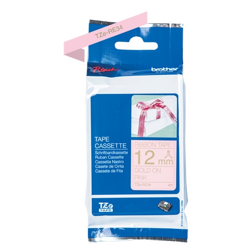 [4977766763882] Brother 12mm X 4mm Gold on Pink Ribbon