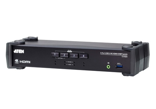 [4719264649424] Aten Desktop KVMP Switch 4 Port Single Display 4k HDMI w/ audio mixer mode, Cables Included, Selection Via Front Panel
