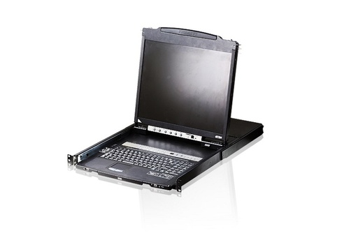 [4719264642531] Aten Rackmount KVM Switch Dual Rail 8 Port VGA PS/2-USB w/ 19" LCD Display, 2x Custom KVM Cables Included, 1280x1024@75hz Display, LED Illumination