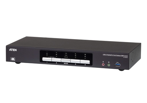 [4719264645969] Aten Desktop KVMP Switch 4 Port Dual Display 4k DisplayPort w/ audio, Cables Included, 2x USB Port, Selection Via Front Panel