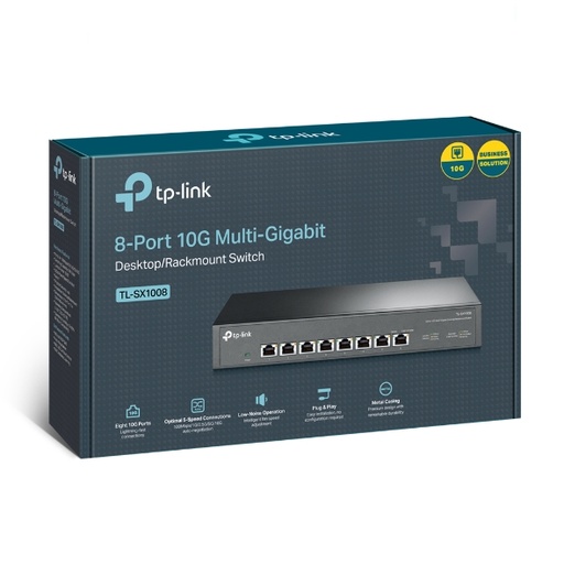 [6935364030919] TP-Link TL-SX1008 8-Port 10G Desktop/Rackmount Switch, 160Gbps, Intelligent Fan Noise adjustment, Metal Casing, Plug and Play