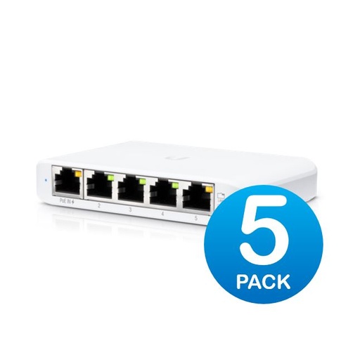 [810010071675] Ubiquiti USW Flex Mini 5 Pack - Managed, UniFi, Layer 2 Gigabit, 5x GbE RJ45 Ports, Power Via PoE (802.3af) /USB Type-C 5V 1A, No PSU, 2Yr Warr