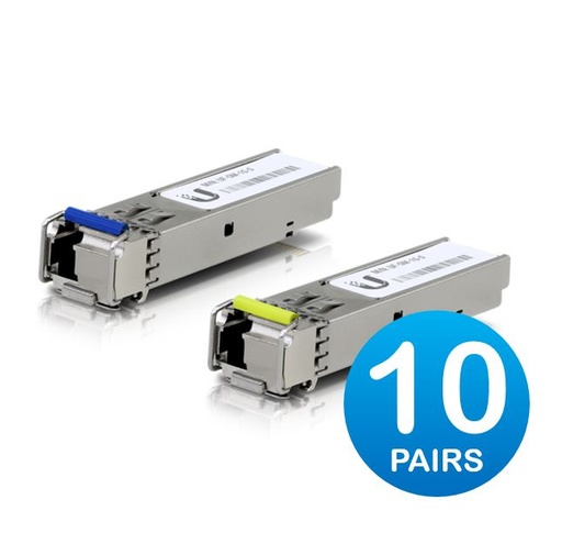 [810010076991] Ubiquiti UFiber1 Gbps Bidirectional Single-Mode SFP Module, 20-Pack, Up 3km Distance,Simplex LC Connector, Fiber Cable Not Include,  2Yr Warr