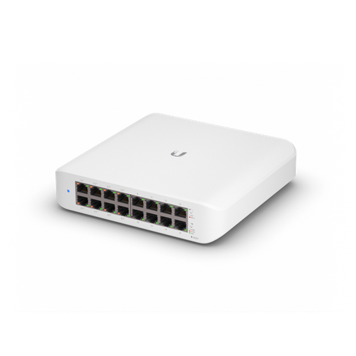 [810010071316] Ubiquiti UniFi Switch Lite 16 PoE, Layer 2, 16x GbE RJ45 Ports, 8x 802.3at PoE+ Ports, 45W PoE, Silent Operation, Wallmount Kit Include, 2Yr Warr