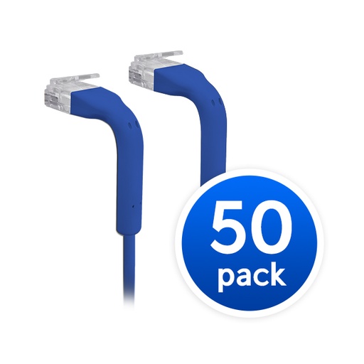 [810010074126] Ubiquiti UniFi Patch Cable, 50-Pack, Reduced Packaging (Low Plastic Waste), Length 0.1m, BLUE, Both End Bendable to 90 Degree, RJ45 Cat6, 2Yr War