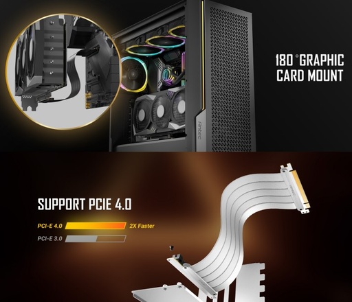 [761345700016] Antec Adjustable Vertical Bracket with 200mm High Performance PCI-E Riser Cable. New 2024. White Universal Case support