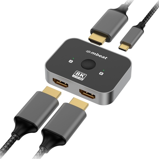 [9346396003753] mbeat 8K Bi-directional HDMI 2.1 Switch 2 In 1 Out/1 In 2 Out  8K@60Hz resolution, plug-and-play convenience  USB-C power input Maximum 8K/60Hz