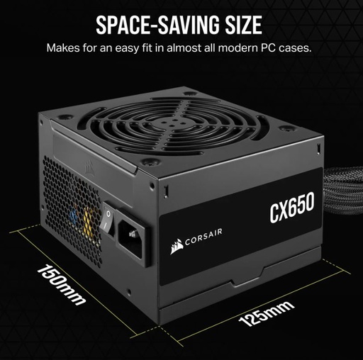 [840006670865] Corsair CX650 650W, 80 PLUS Bronze Certified, Up to 88% Efficiency,  Compact 125mm design easy fit and airflow, ATX PSU 2024