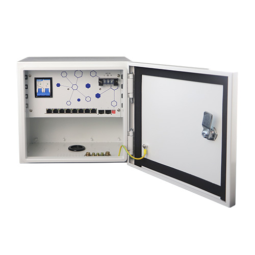 [QB2082SPG] LDR Outdoor Hub, PoE Switch, Waterproof Box, IP55, Max POE 30W, 8 Port PoE, 2 SFP Ports, AC220V Main Power Input,120W DC52V, 260x280x220mm, White