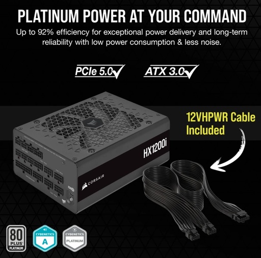 [CP-9020281-AU] Corsair HX1200i ATX High Performance Platinum PSU, ICUE 2024. PCIe 5.0, ATX 3.0, 12VHPWR Cable included.